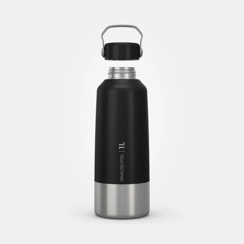 Quechua Gourde Inox 1L Avec Bouchon à Vis Pour La Randonnée - Noir 2 Quechua Gourde Inox 1L Avec Bouchon à Vis Pour La Randonnée - Noir – Image 2